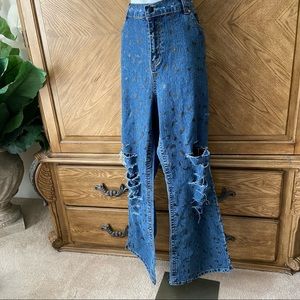 Drama Jeans cheetah spot Distress bell bottom jean